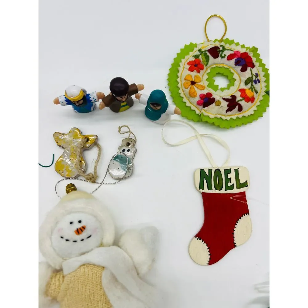 Christmas Tree‎ Ornaments Lot Vintage Homemade Stocking Decoration 80s Snowman